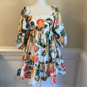 CARA CARA Sip Sip White Fruit Puff Sleeve Short Dress